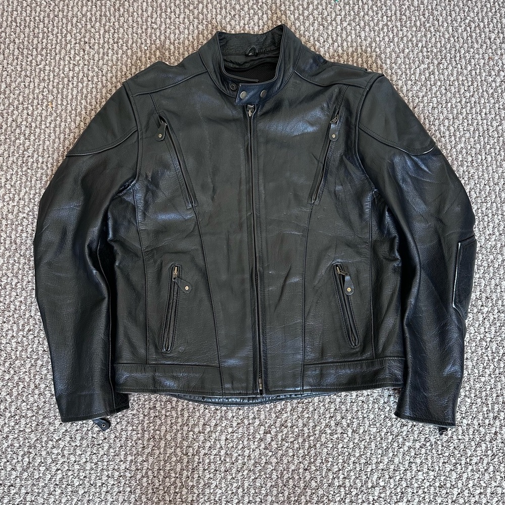 Vintage Black Heavyweight Moto Leather Jacket Men’s L Biker
